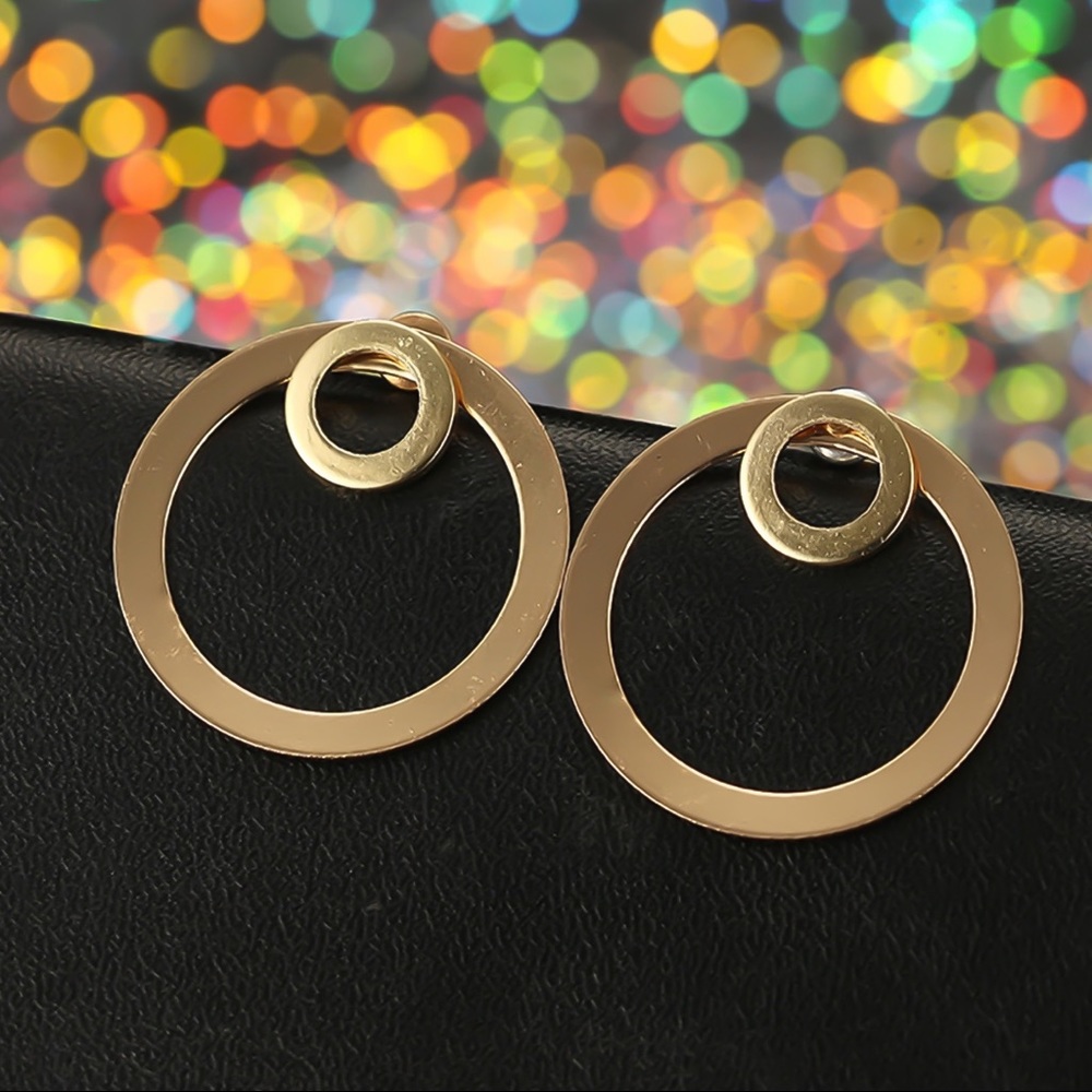 Gold Circle Studs w/Larger Circle Earring Jackets - Picture 5 of 8